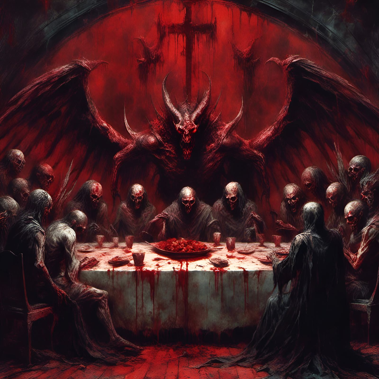 Satanic Last Supper: Bloody Demon in Torture Chamber