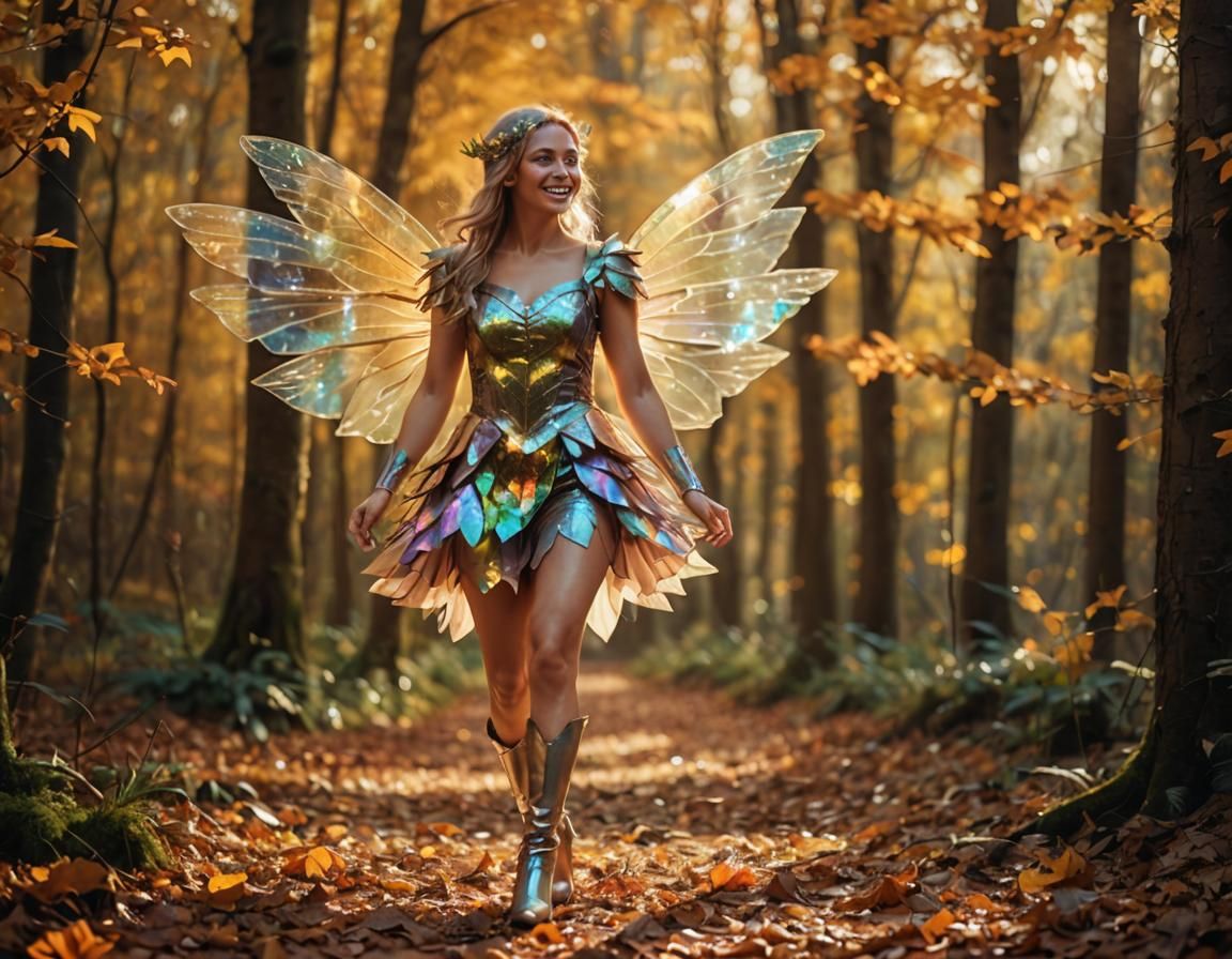 Elf Fairy Woman in Autumn Forest, Digital Portrait