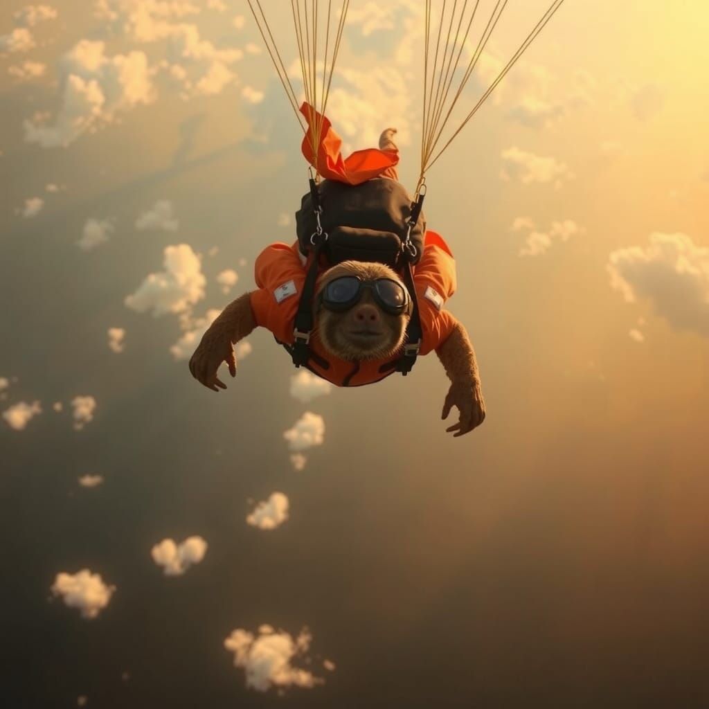 Sloth Skydiving in Slow Motion: Cinematic Still