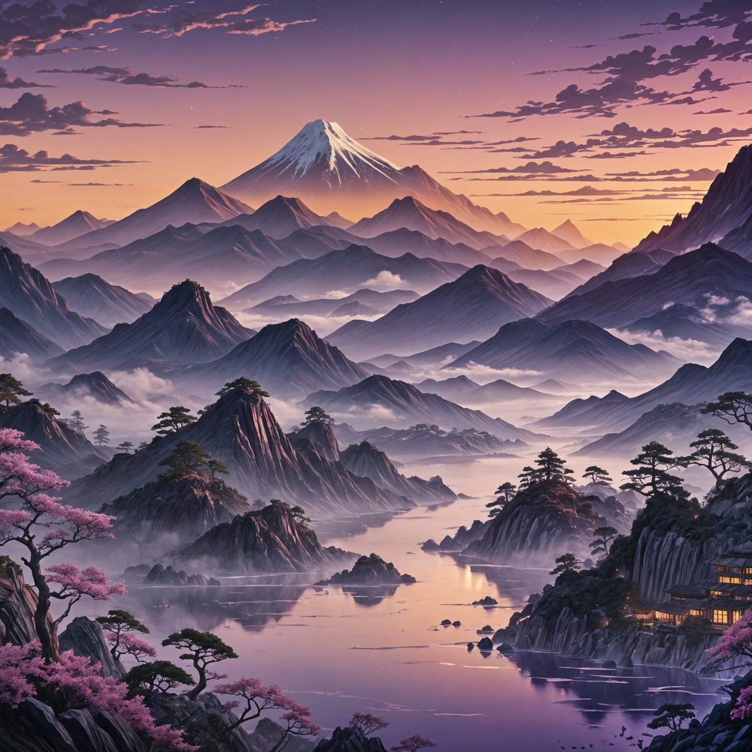 Epic Coastal Mountains in Ukiyo-e Style