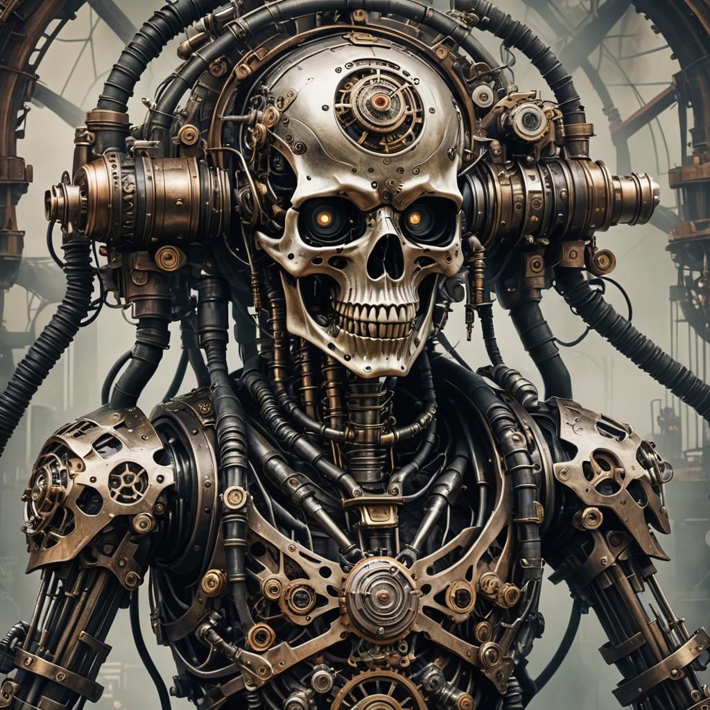Cyberpunk Skeleton with Steampunk Engine