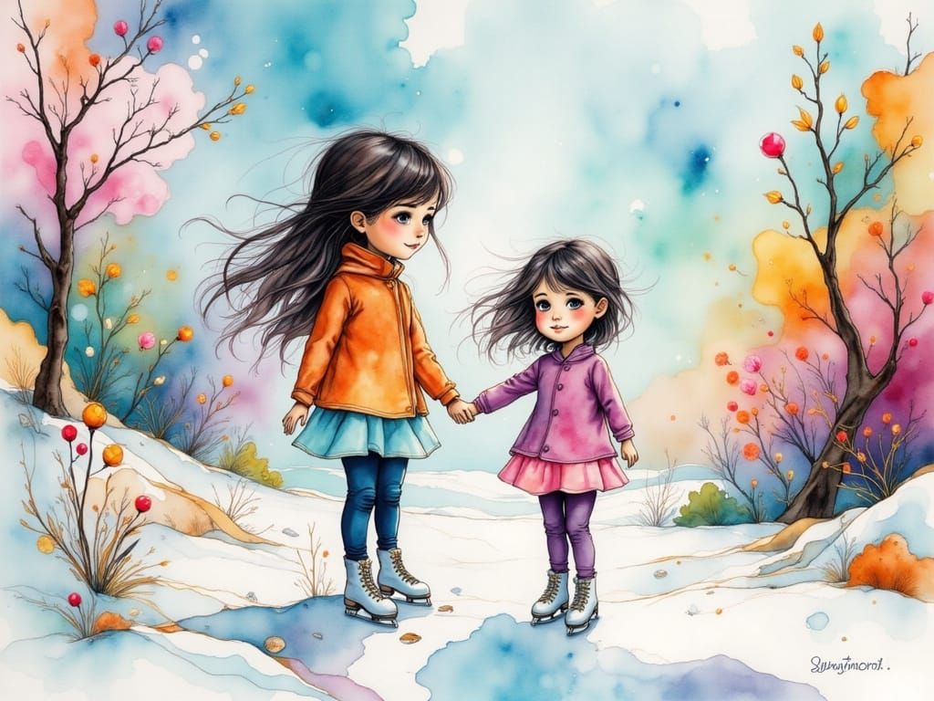Ice Skating Day with Grandmother: Painterly Style
