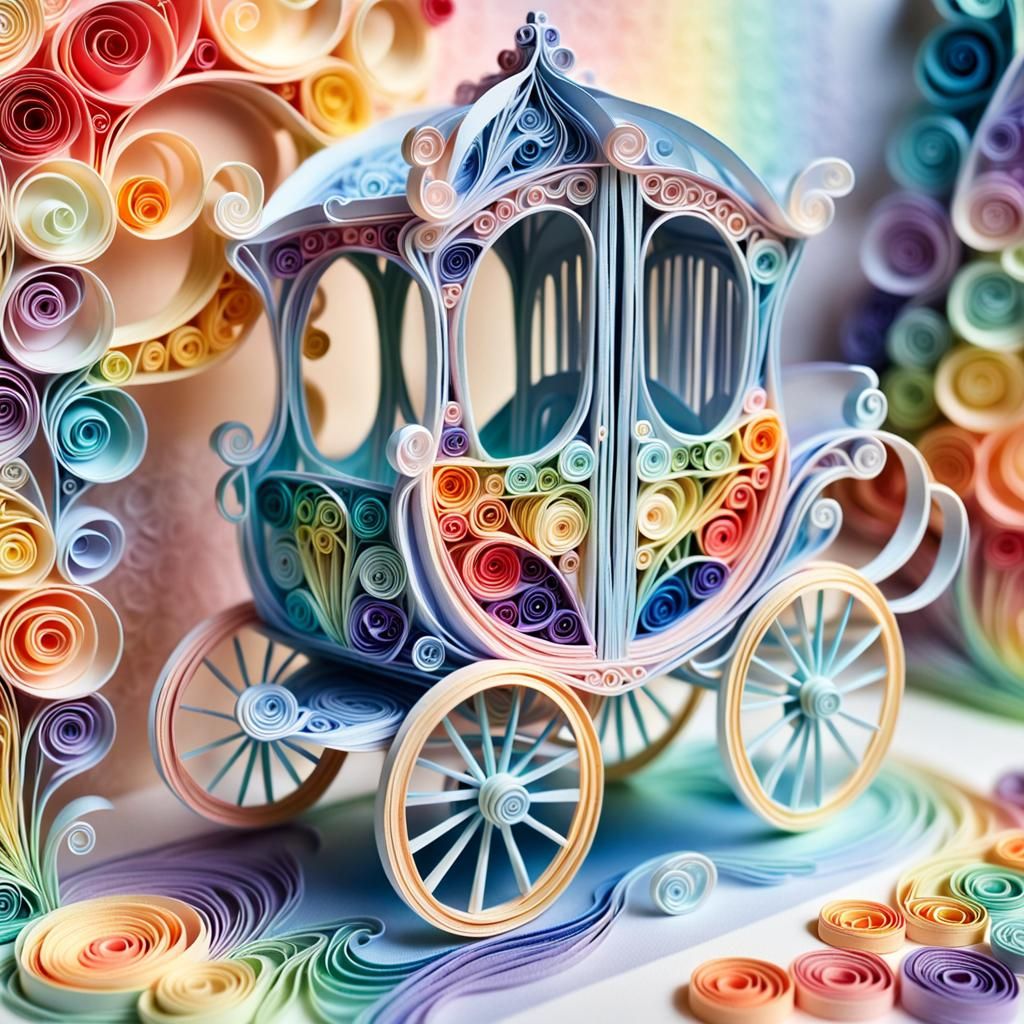 Rainbow Paper Quilled Chariot in Golden Light