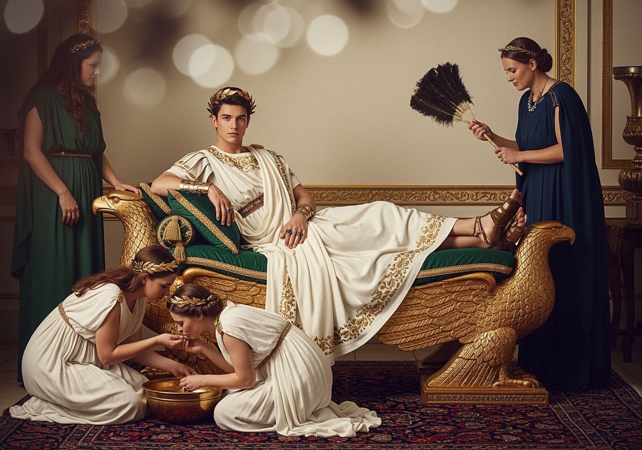 Young Roman Emperor in Luxurious Palace Room