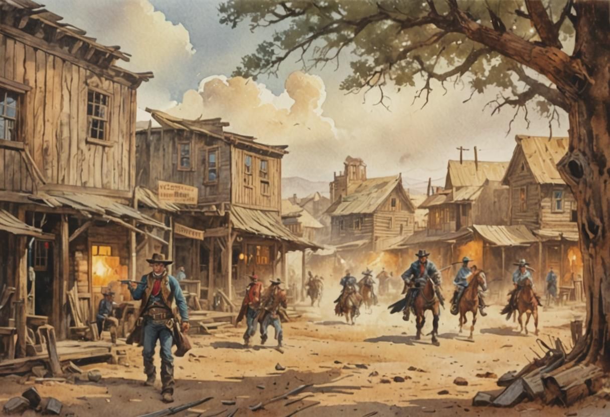 Wild West Showdown in Watercolor Comic Art