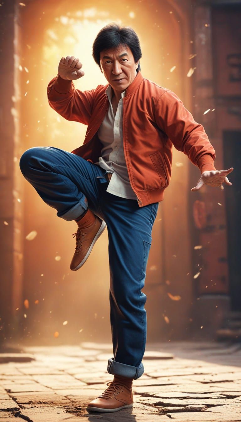Anime Style Jackie Chan Flying Kick Concept Art