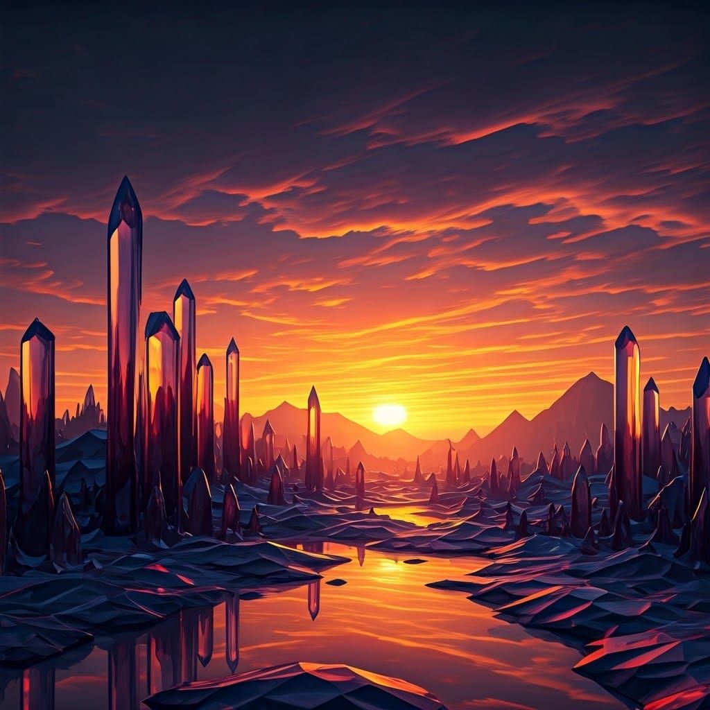 Glass Landscape at Sunset in Fantasy Style