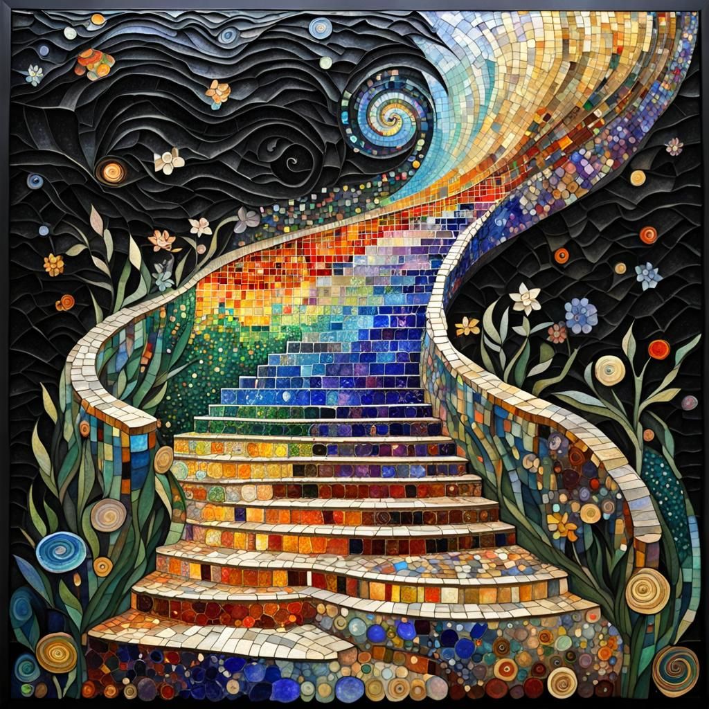 Klimt Style Mosaic: Rainbow Stairs to Heaven