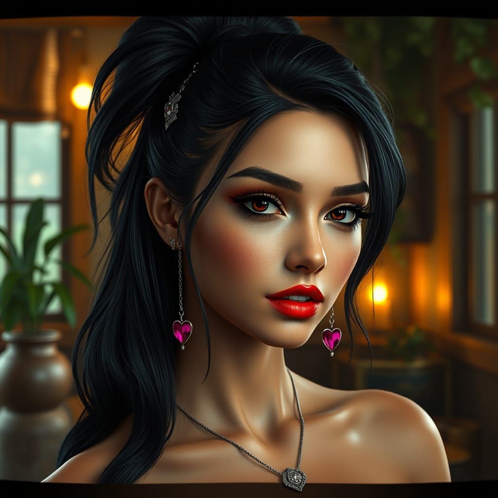 Stunning Black Haired Woman in Whimsical Rustic Setting