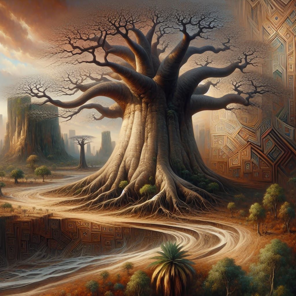 Majestic Baobab Tree in Africa: Digital Matte Painting