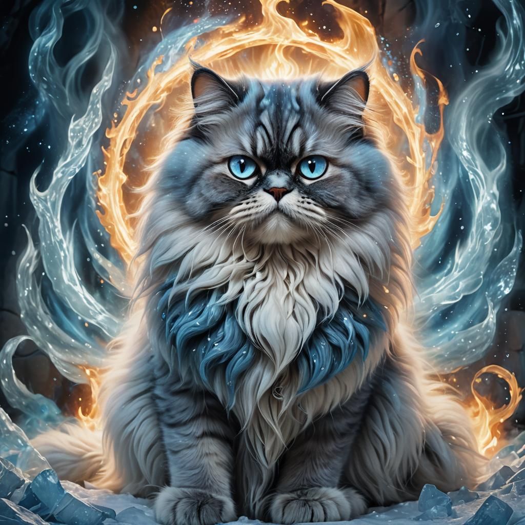 Blue Flame Persian Cat Fantasy Concept Art