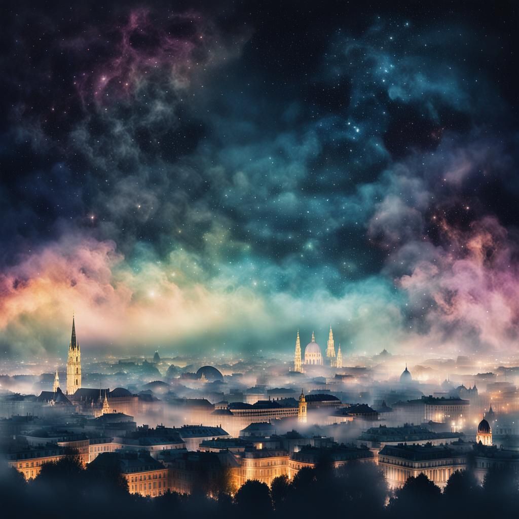 Surreal Vienna Cityscape in Watercolor Style