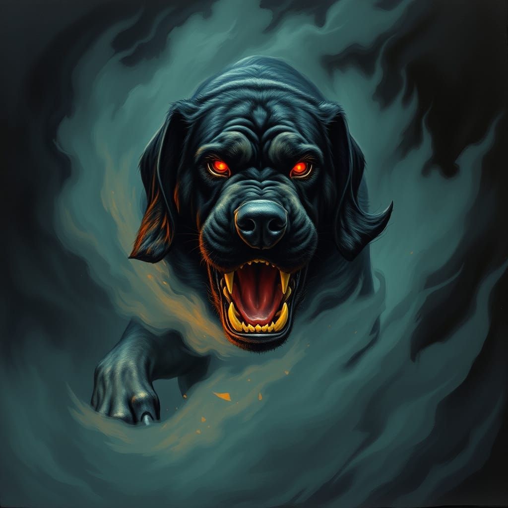 Mastiff-Bloodhound Hound Emerges from Dark Mist in Classic S...