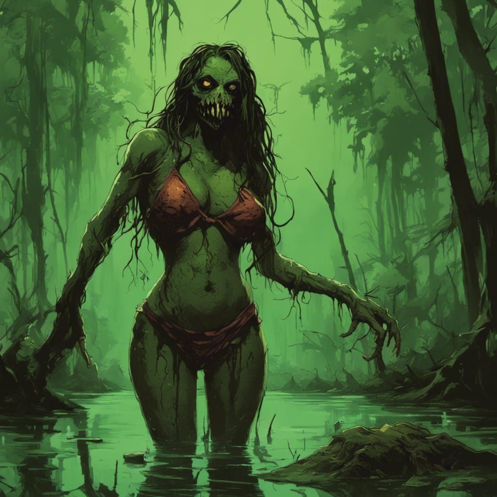 Bikini-Clad Swamp Monster in Comic Book Art