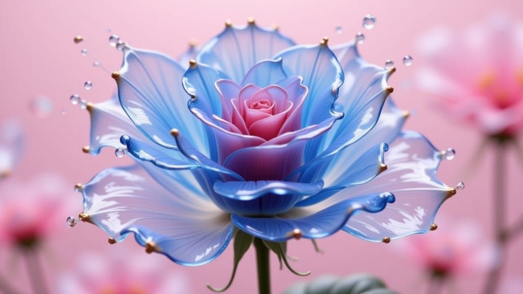 Surreal Transparent Blue Rose in Ominous Dark Liquid Petals