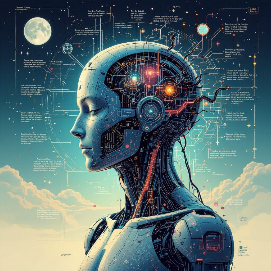 AI Oracle Consciousness: Mind Map in Cyberpunk Style