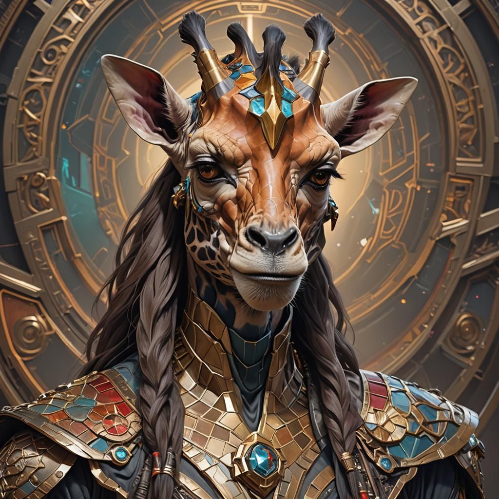 Wookie Klingon Giraffe Hybrid Portrait, Detailed Concept Art