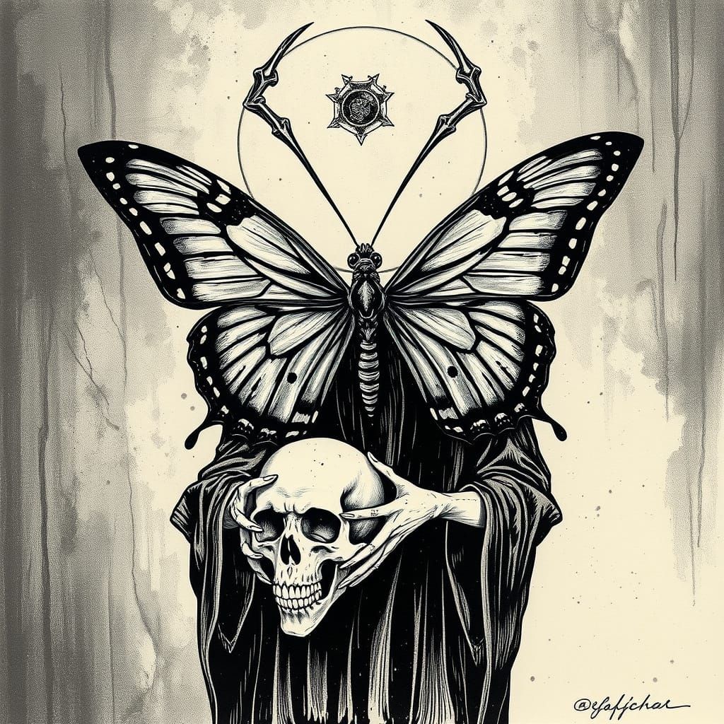 Gothic Butterfly Emerges from DMT Visions in European Ink St...