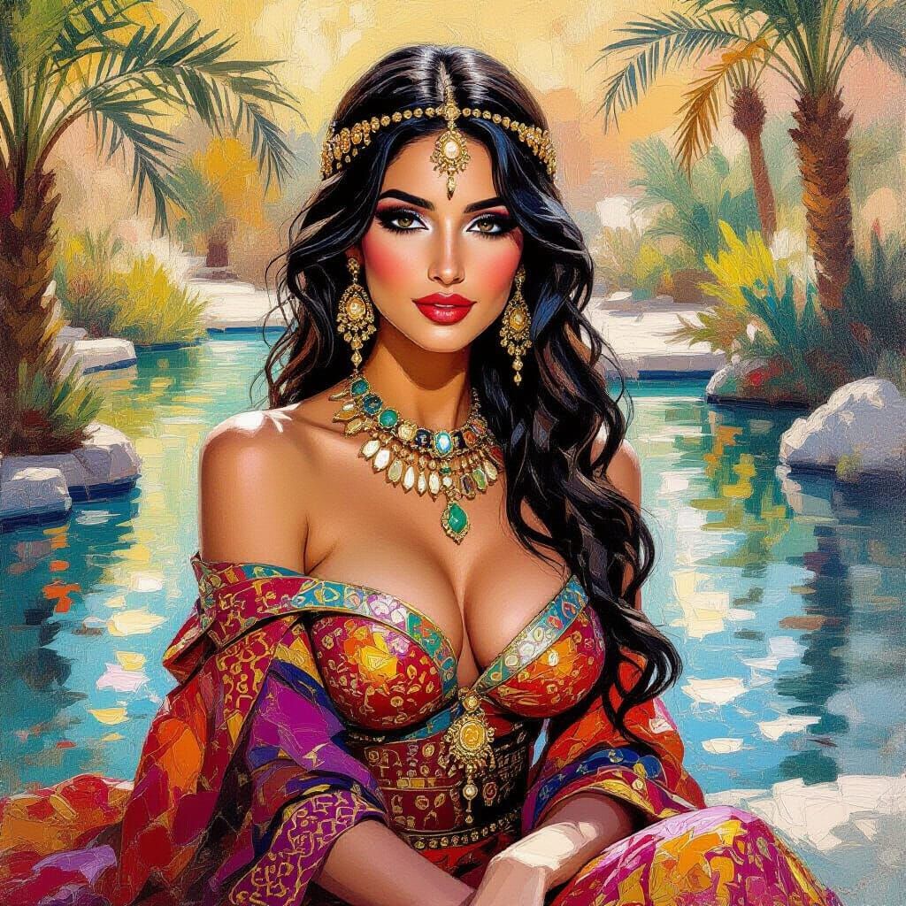 Arabian Beauty Portrait in Neo-Impressionist Style