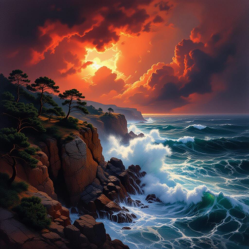 Stormy Seaside Cliffside in Baroque Style