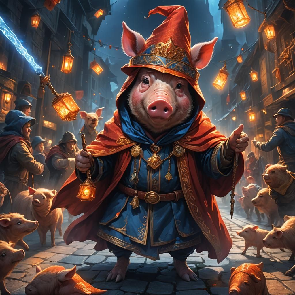 Pig Wizard with Glowing Bozooca in Fantasy Art