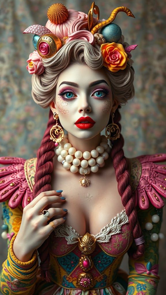 Surreal 3D Femme Fatale Portrait in Maximalist Style