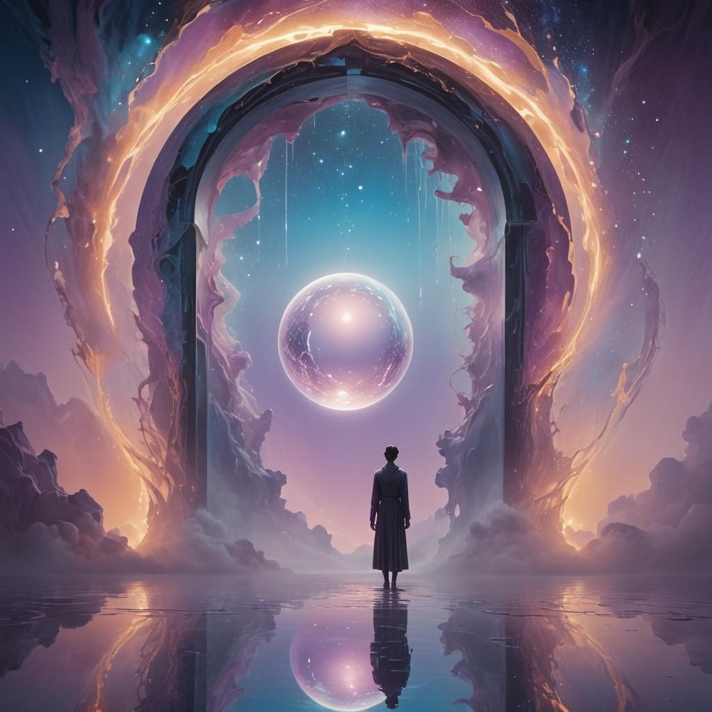 Surreal Portal with Glowing Orbs and Dreamlike Colors