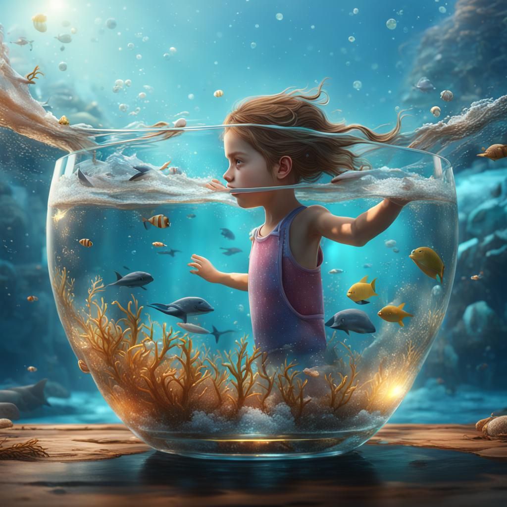 Girl Swimming in Ocean Cup: Fantasy Concept Art