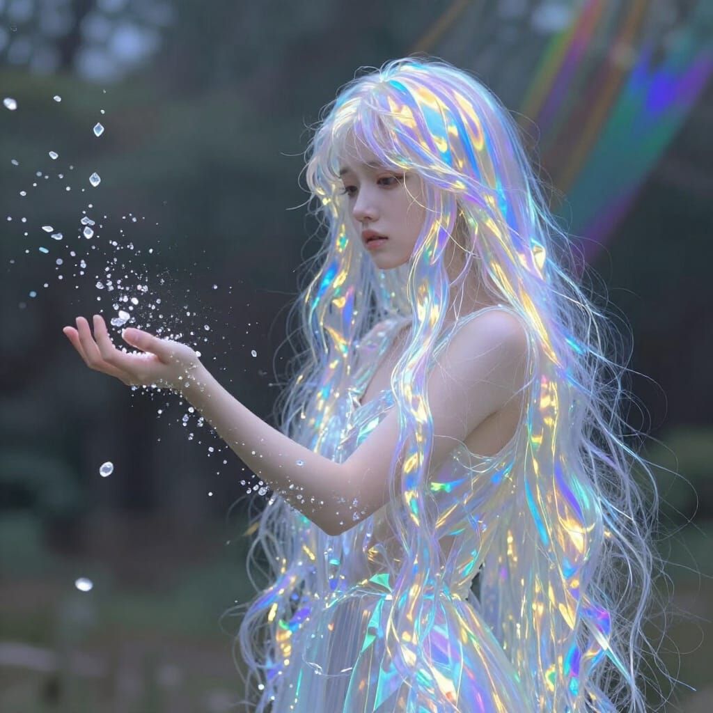 Glass Woman Dissolving into Light and Shards