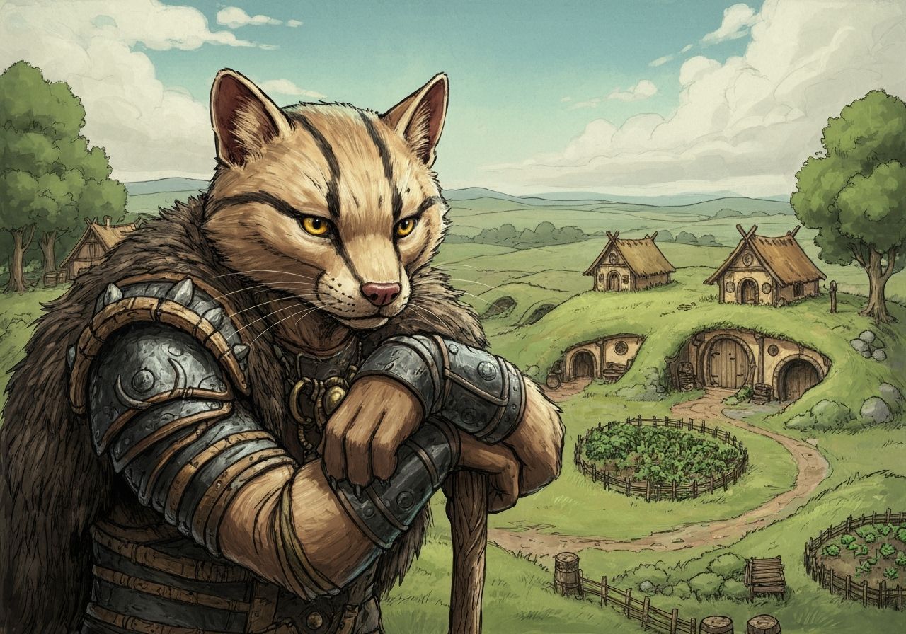 Tribal Warrior Weasel Badger Cat in Fantasy Village