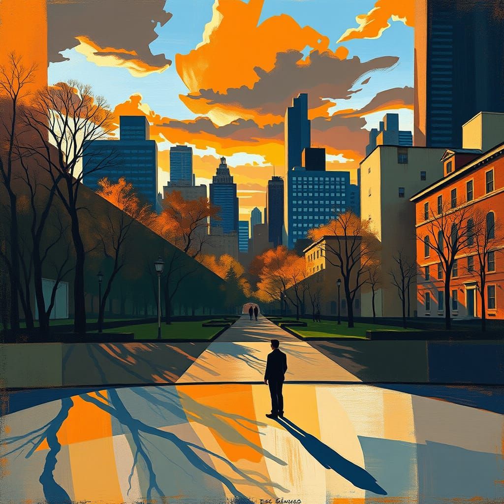 Washington Square Park: Cubist Dreamscape in Warm Sunlight
