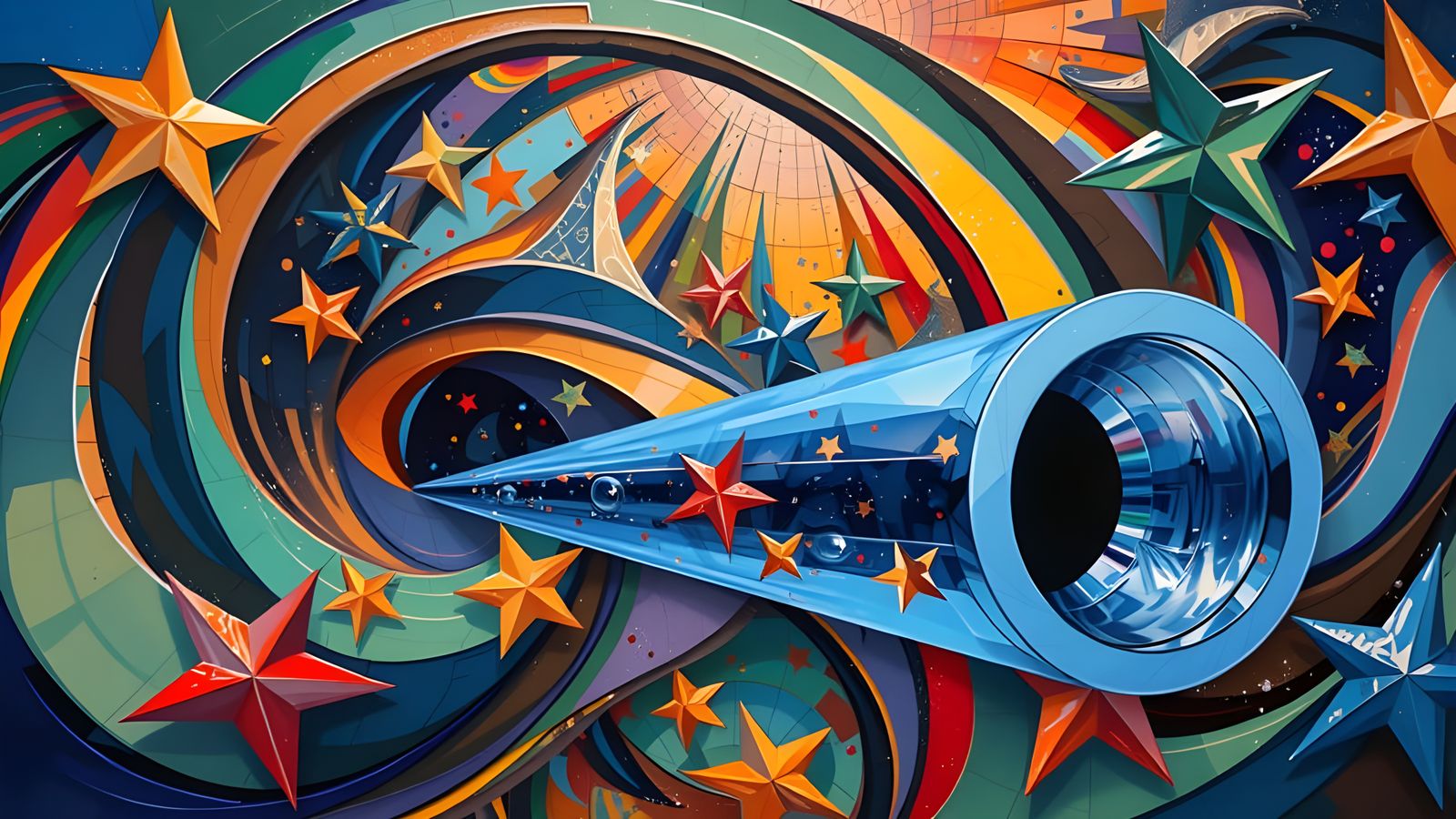 Sleek Metallic Mirror Cylinders Dance in Cosmic Vortex