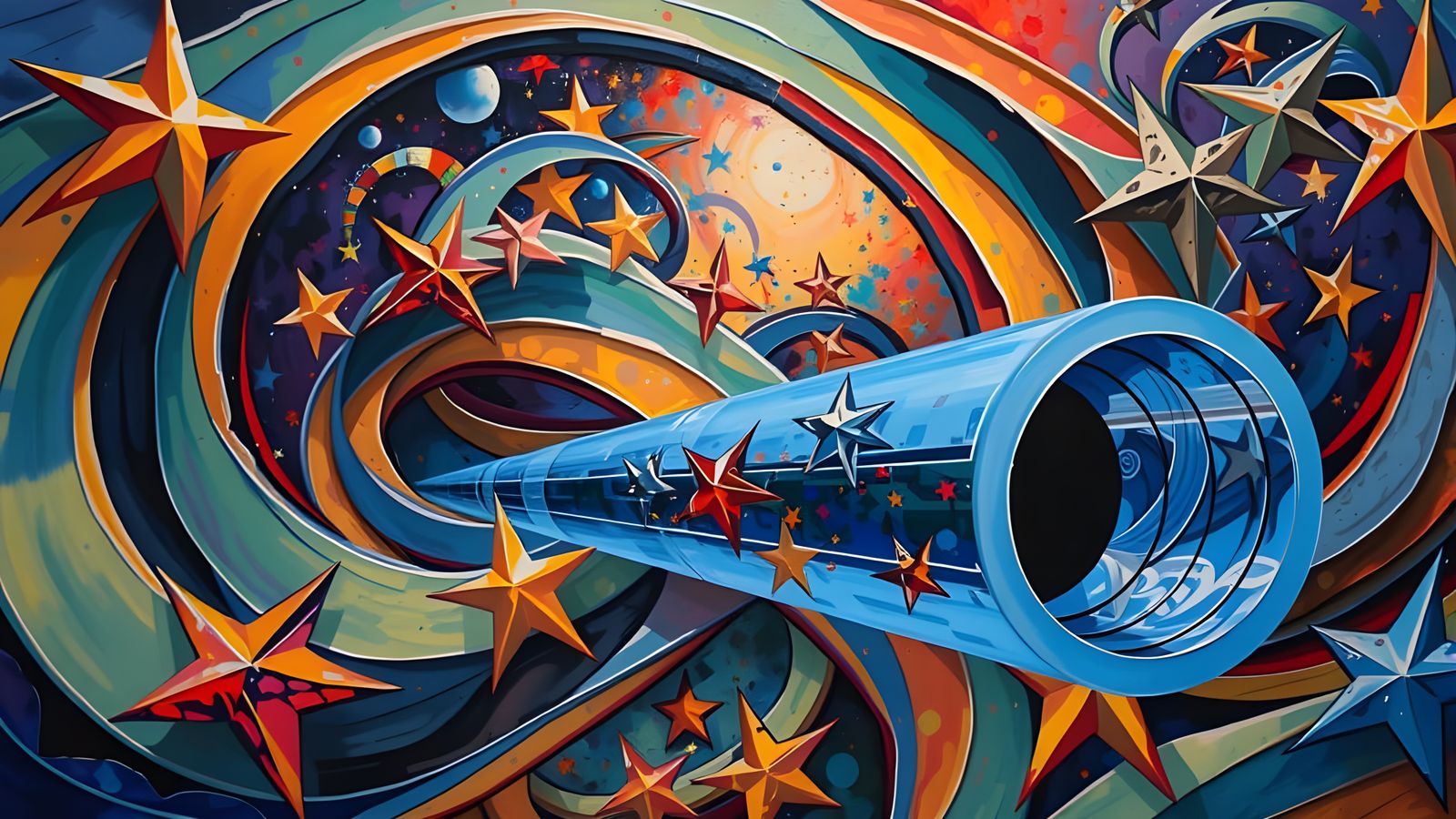 Stunning Mirrored Cosmic Dance in Vibrant Oil Paint