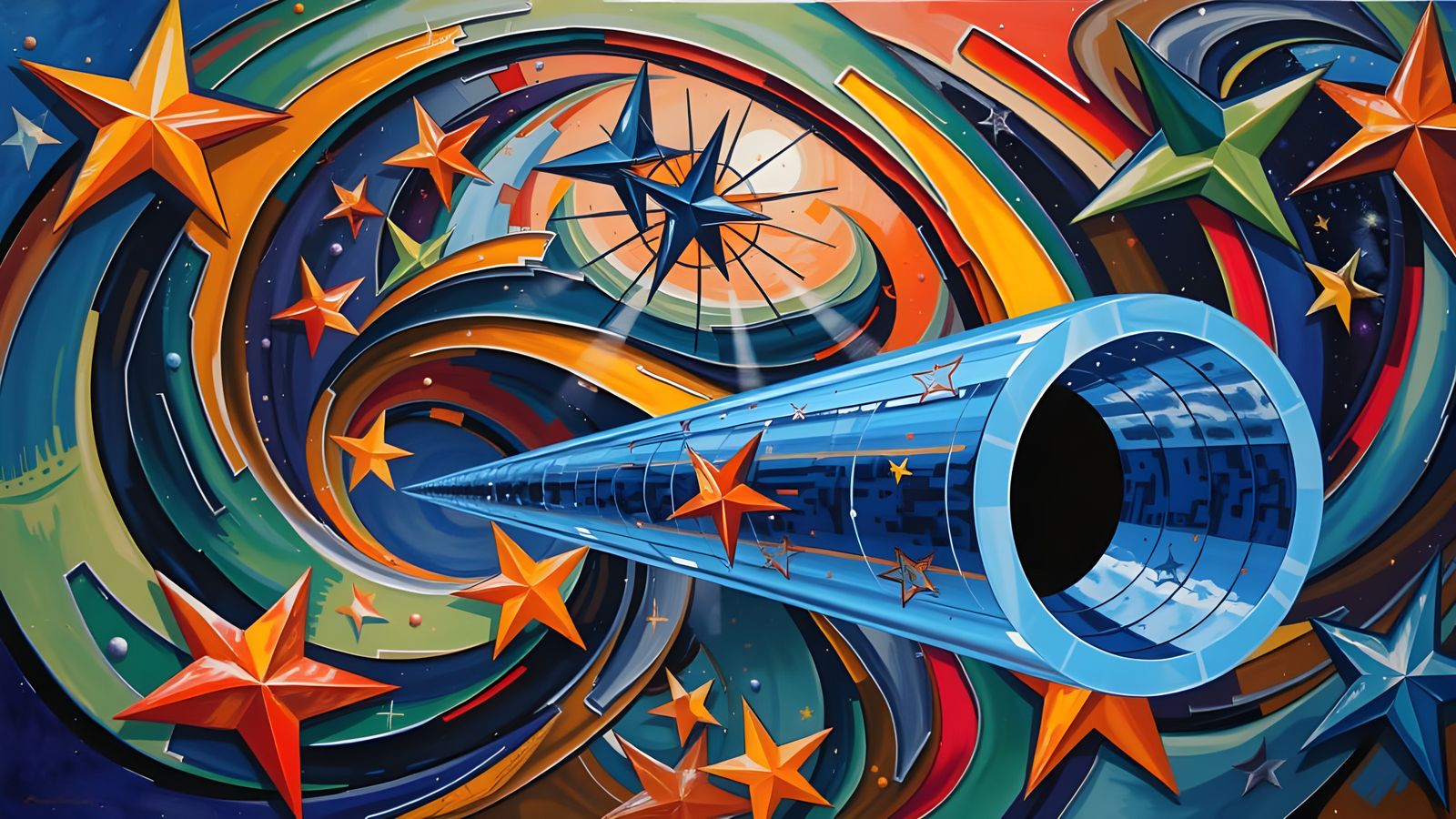 Resplendent Cosmic Dance in Multifaceted Glass-Mirror Cylind...