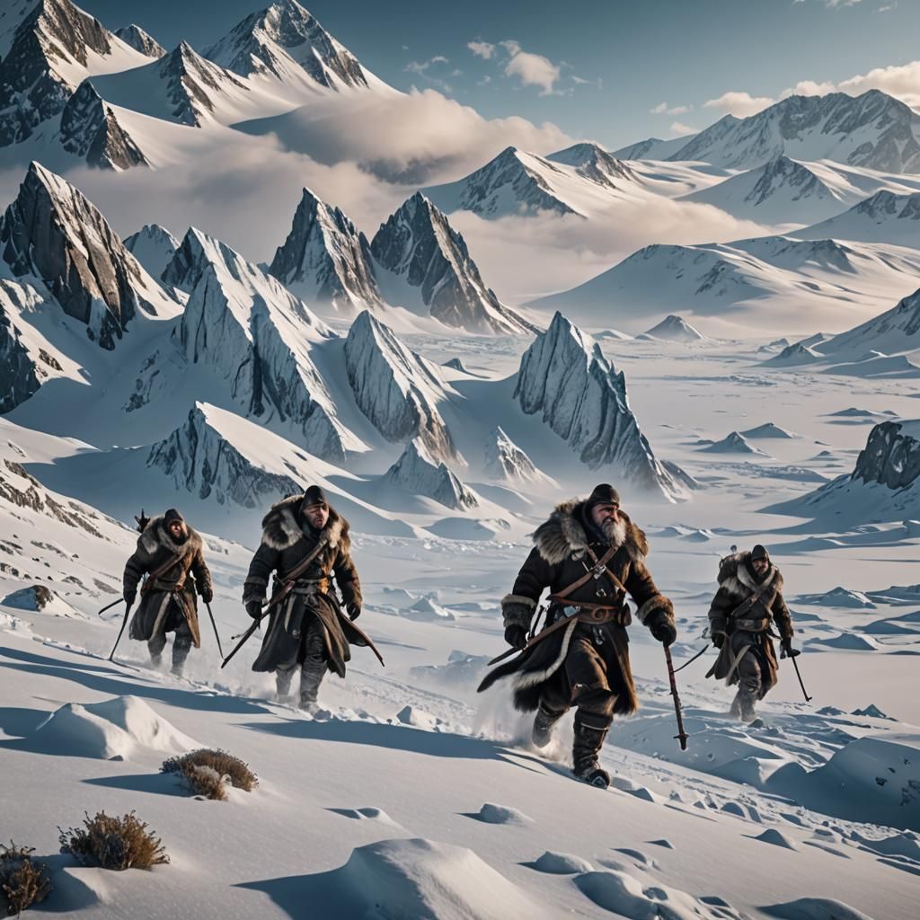 Arctic Raiders in Hyperrealistic Winter Landscape