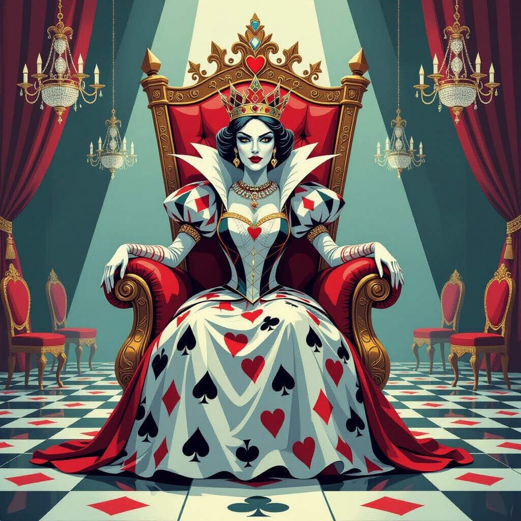 Queen of Hearts Card Palace in Pop Art Style