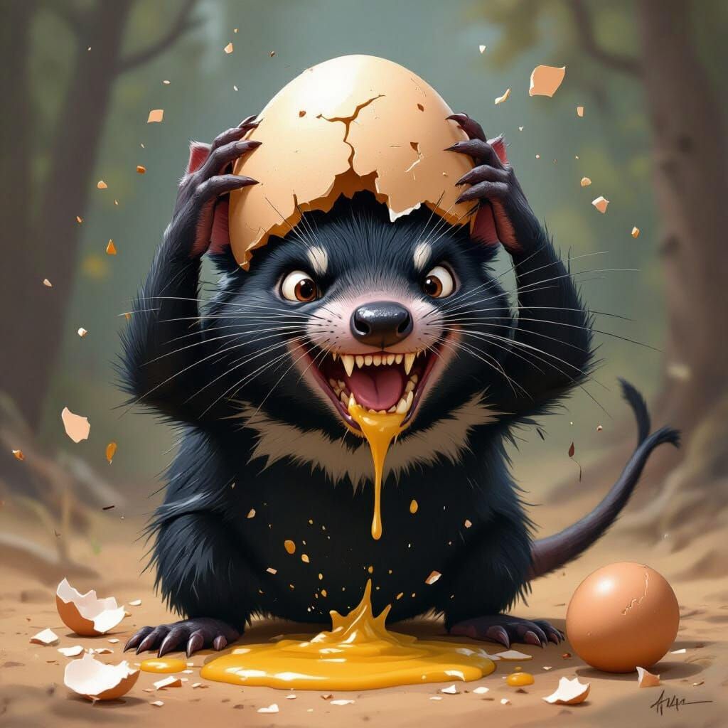 Tasmanian Devil's Egg-cellent Mishap: Digital Art