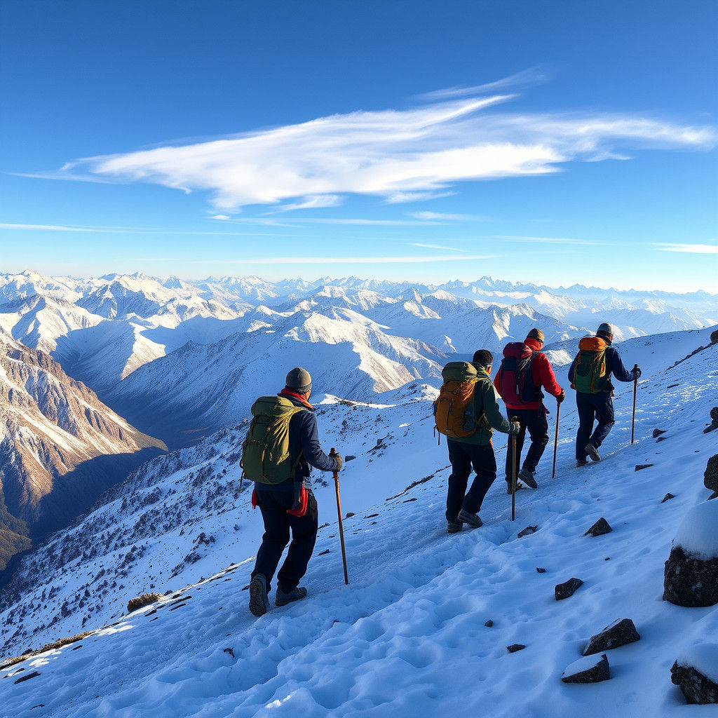 Trekkers Climb Snowy Mountains Near Kabul