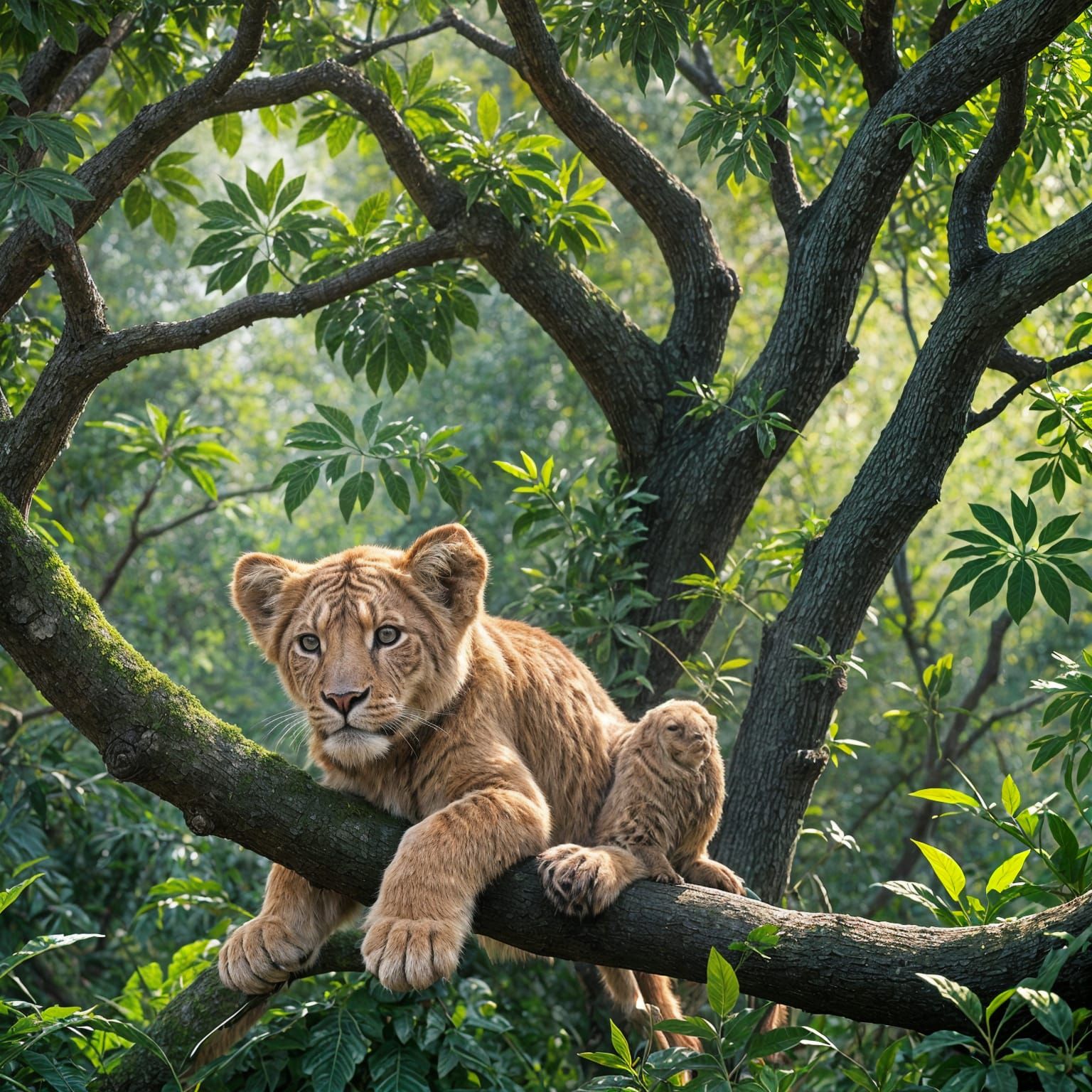 Smiling Lion Cub in Detailed Matte Painting
