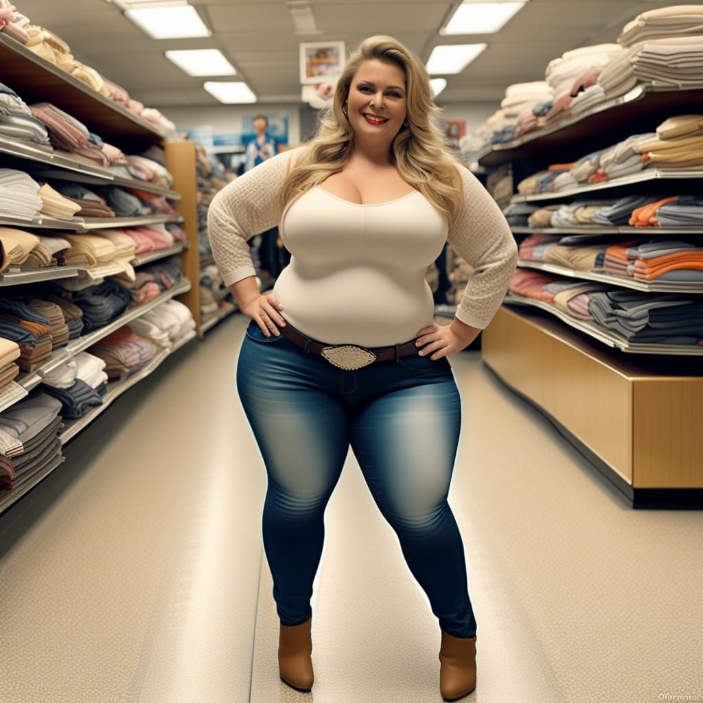 Curvy Cowgirl Shopping, Detailed Digital Painting