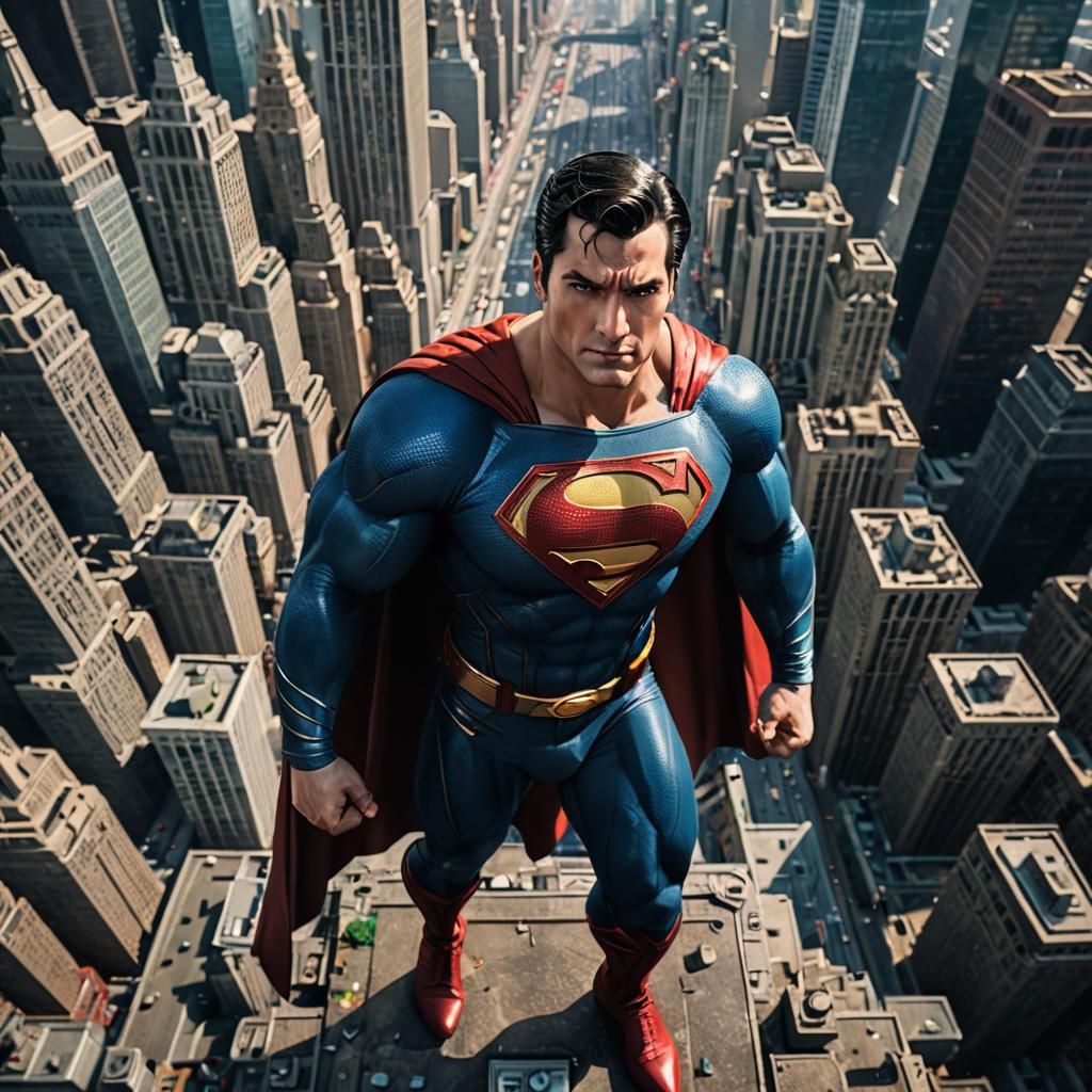 Superman Over Metropolis: Hyperrealistic Canon DSLR Image