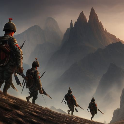 German Soldiers Marching: Detailed Matte Painting