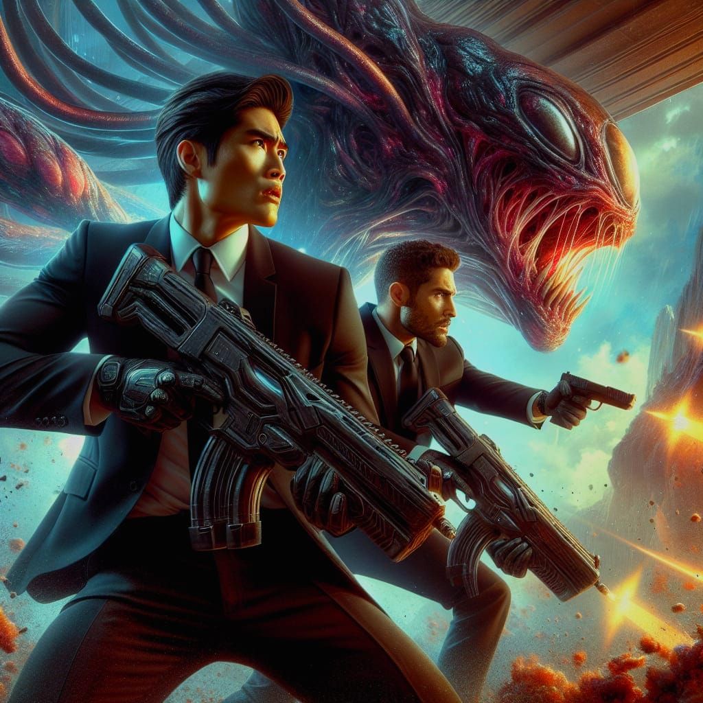 Agents Versus Irradiated Alien in Hyper-Realistic Style