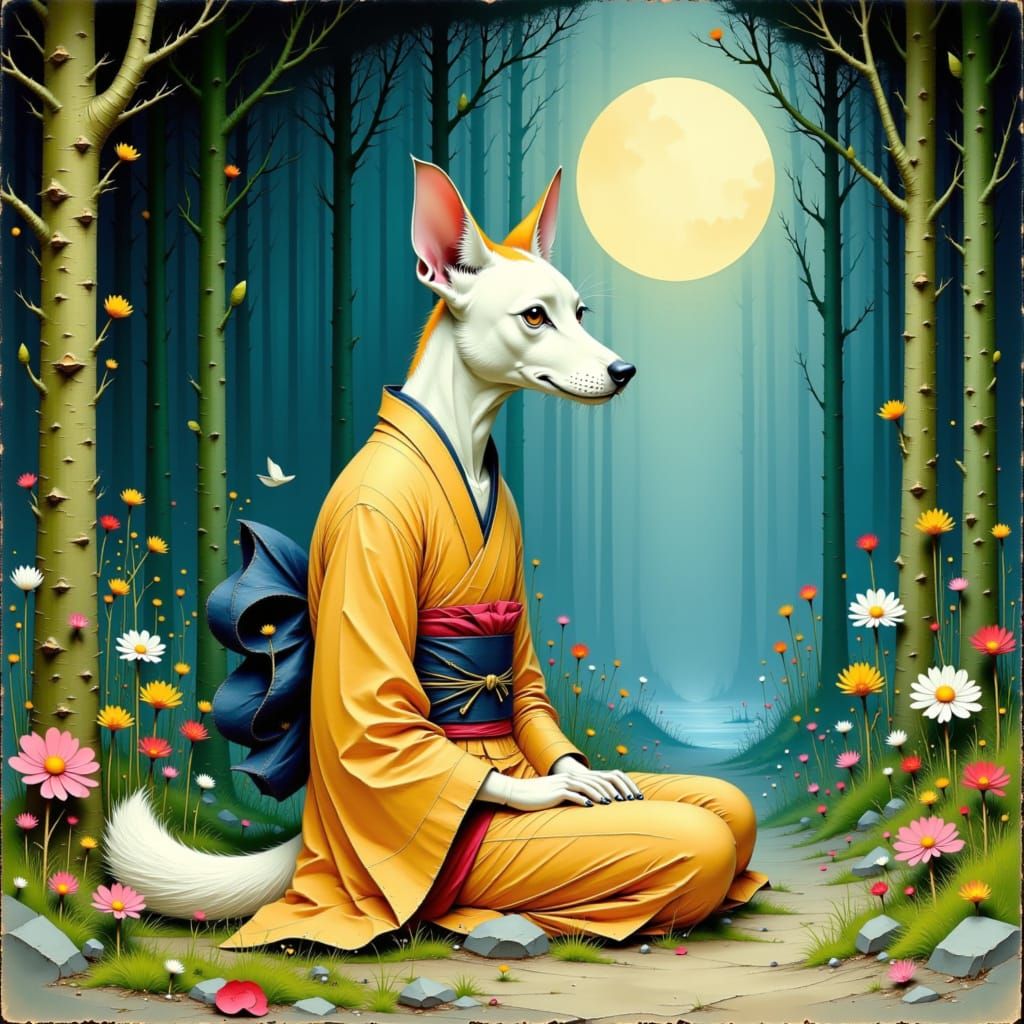 Jinmenken in Kimono: Mystical Forest Scene