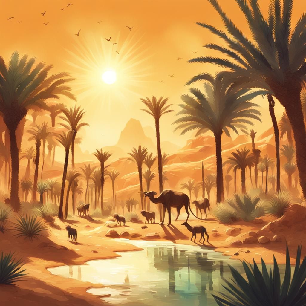 Lush Desert Oasis: A Digital Painting Concept Art