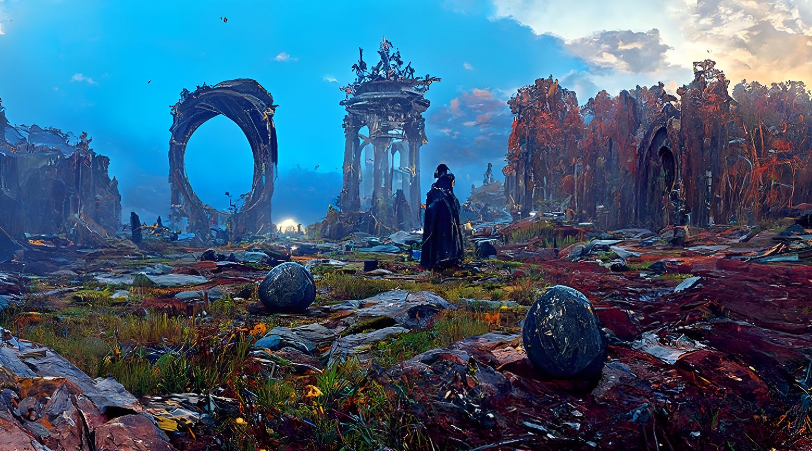 Autumnal Stone Circle Panorama in Photorealistic Style