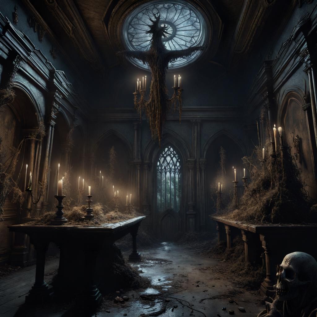 Gothic Horror Landscape in Gustave Doré Style