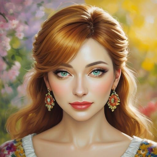 Vibrant Oil Painting: Female Portrait in Impressionist Style