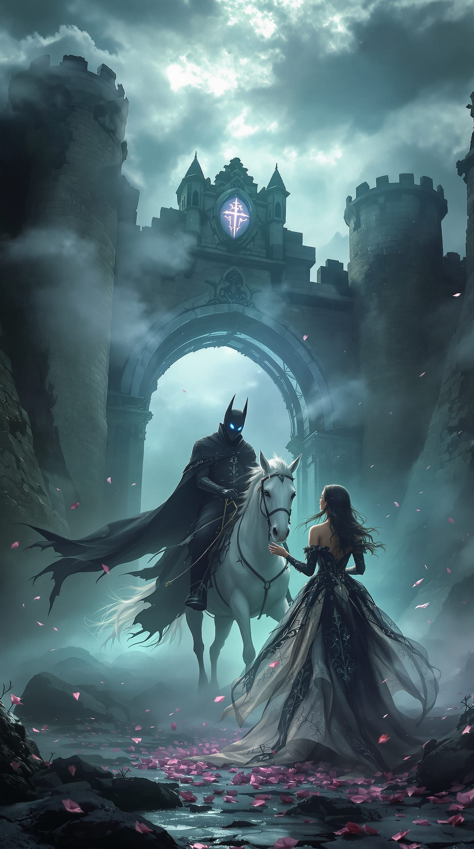 Dark Fantasy Farewell at Moonlit Ruined Castle