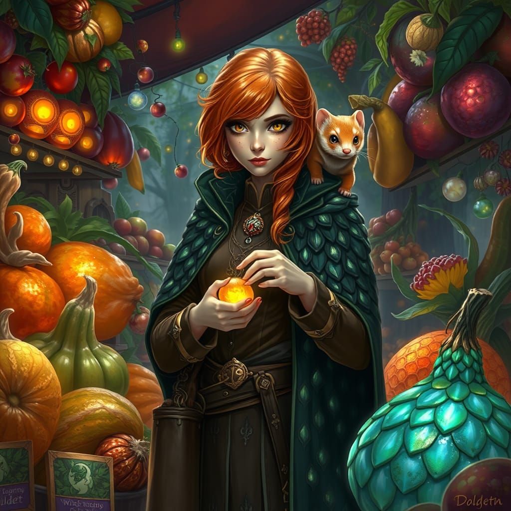 Majestic Alchemist Amidst Whimsical Market Delights